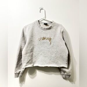 Stussy | Grey Cropped Crewneck Sweater